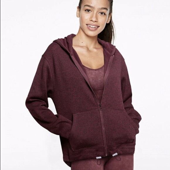 Victoria’s Secret PINK Sweater Knit Zip Jacket Maroon - Picture 1 of 6
